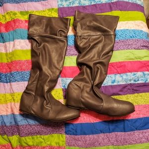 Gray knee length boots